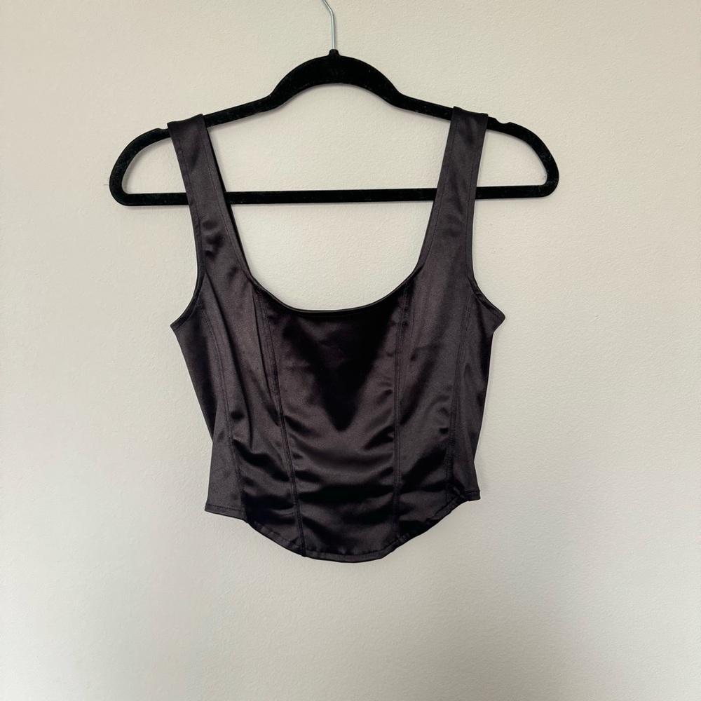 Women's Divided Black Satin Crop Top Size Medium